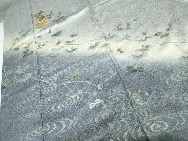 平和屋着物●訪問着　駒刺繍　流水飾花枝葉文　暈し染め　金銀彩　正絹　逸品　AABJ9883cs