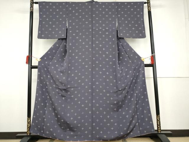 平和屋着物●上質な小紋　ろうけつ染　十字　正絹　逸品　AABJ9884cs