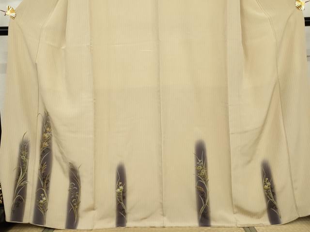 平和屋着物●訪問着　手描き　駒刺繍　草花文　暈し染め　金彩　正絹　逸品　AABJ9887cs