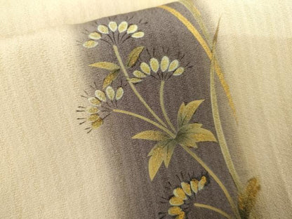 平和屋着物●訪問着　手描き　駒刺繍　草花文　暈し染め　金彩　正絹　逸品　AABJ9887cs