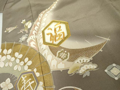 平和屋着物●豪華色留袖　友禅　駒刺繍　吉祥宝尽くし　福　寿　暈し染め　金彩　正絹　逸品　AABJ9893cs