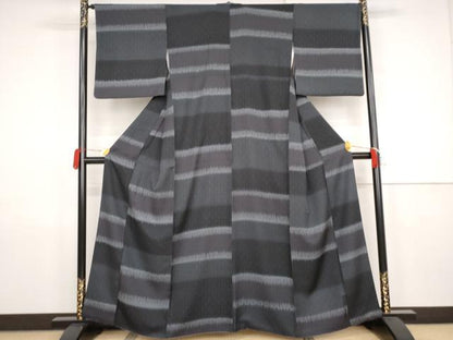 平和屋着物●上質な小紋　横段文　正絹　逸品　AABJ9894cs