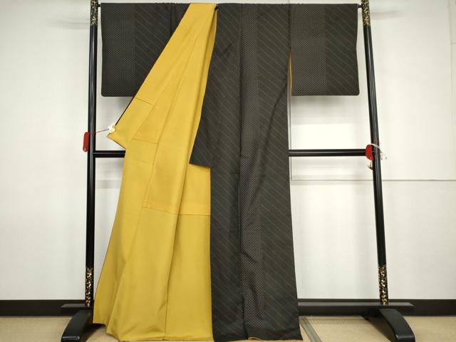 平和屋着物●本場大島紬　斜縞　間道　黒地　正絹　逸品　AABJ9896cs