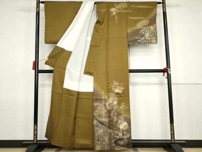平和屋着物●訪問着　雪輪草花文　暈し染め　金銀彩　正絹　逸品　AABJ9899cs
