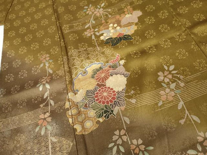 平和屋着物●訪問着　雪輪草花文　暈し染め　金銀彩　正絹　逸品　AABJ9899cs
