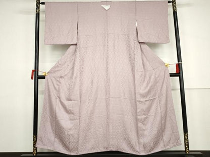 平和屋着物●上質な色無地　花格子地紋　紅藤色　さが美扱い　正絹　逸品　未使用　AABJ9900cs