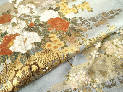平和屋着物●訪問着　花車文　暈し染め　金彩　正絹　逸品　AABJ9906cs
