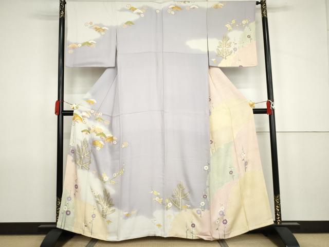 平和屋着物●訪問着　駒刺繍　松竹梅雪輪重ね文　暈し染め　金彩　正絹　逸品　AABJ9909cs
