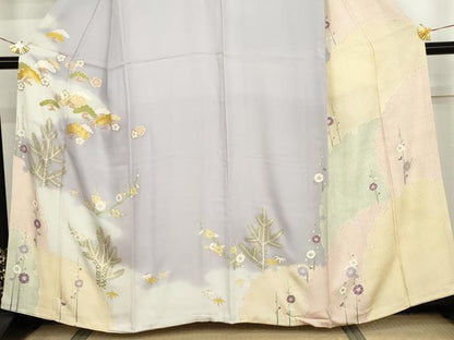 平和屋着物●訪問着　駒刺繍　松竹梅雪輪重ね文　暈し染め　金彩　正絹　逸品　AABJ9909cs