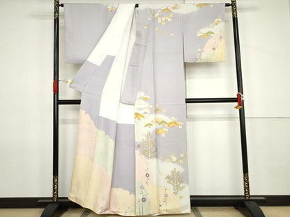 平和屋着物●訪問着　駒刺繍　松竹梅雪輪重ね文　暈し染め　金彩　正絹　逸品　AABJ9909cs