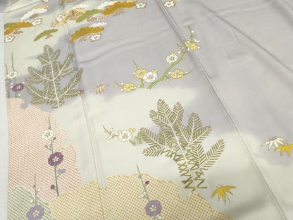 平和屋着物●訪問着　駒刺繍　松竹梅雪輪重ね文　暈し染め　金彩　正絹　逸品　AABJ9909cs