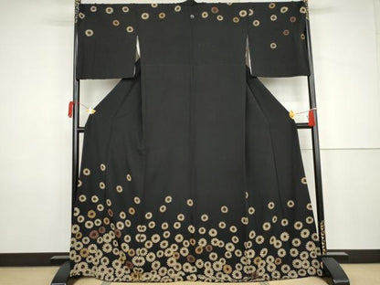 平和屋着物●訪問着　舞花文　黒地　正絹　逸品　AABJ9910cs