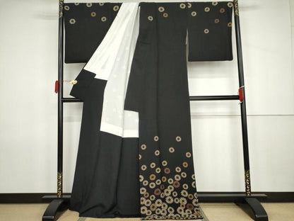 平和屋着物●訪問着　舞花文　黒地　正絹　逸品　AABJ9910cs