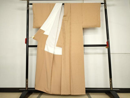 平和屋着物●上質な色無地　菱地紋　伽羅色　正絹　逸品　AABJ9912cs