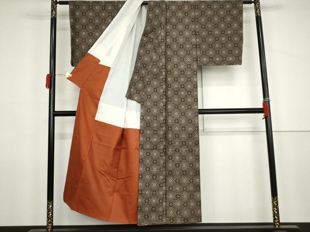 平和屋着物●本場大島紬　龍郷絣　菱文　正絹　逸品　AABJ9915cs