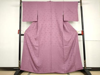 平和屋着物●上質な色無地　花唐草地紋　菖蒲色　さが美扱い　正絹　逸品　AABJ9918cs