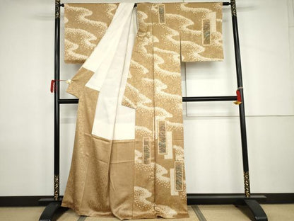 平和屋着物●訪問着　手描き　絞り　短冊重ね風景文　正絹　逸品　AABJ9919cs