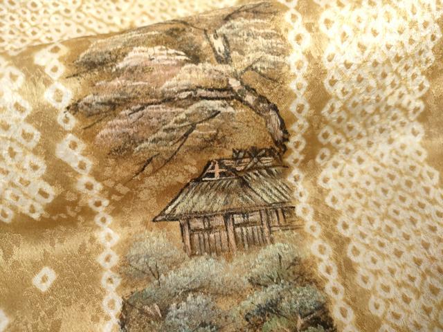 平和屋着物●訪問着　手描き　絞り　短冊重ね風景文　正絹　逸品　AABJ9919cs