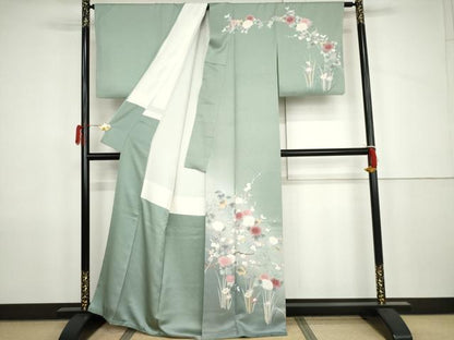 平和屋着物●訪問着　友禅　枝花文　暈し染め　正絹　逸品　AABJ9921cs