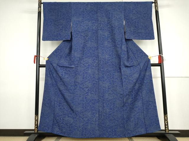 平和屋着物●上質な小紋　型染め　更紗花文　正絹　逸品　AABJ9922cs