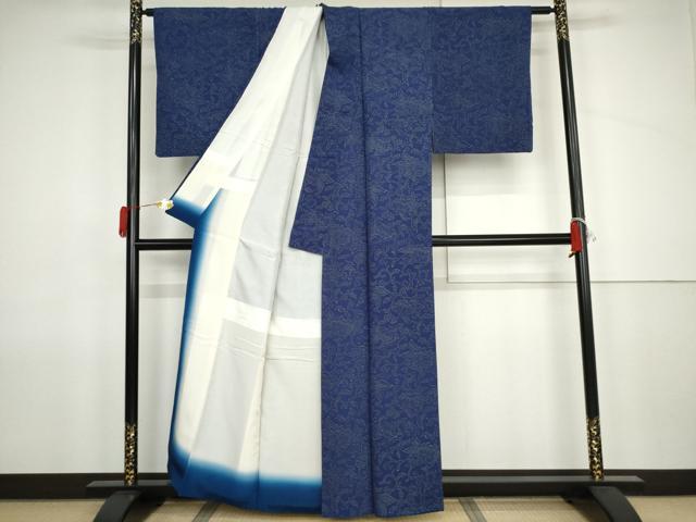 平和屋着物●上質な小紋　型染め　更紗花文　正絹　逸品　AABJ9922cs