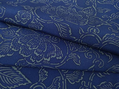 平和屋着物●上質な小紋　型染め　更紗花文　正絹　逸品　AABJ9922cs