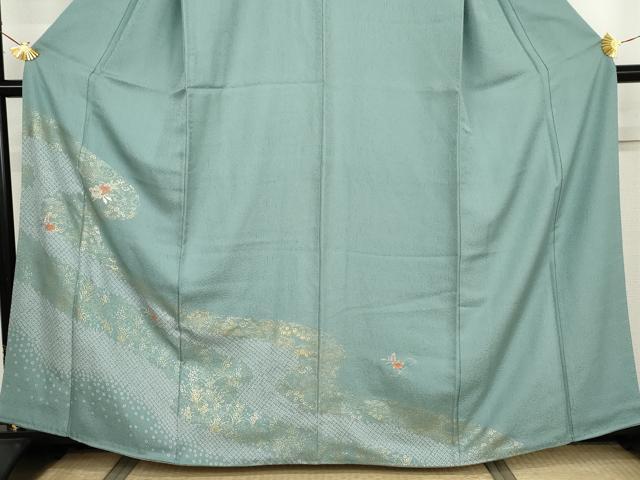 平和屋着物●訪問着　駒刺繍　流水に橘　金糸　金彩　正絹　逸品　AABJ9924cs