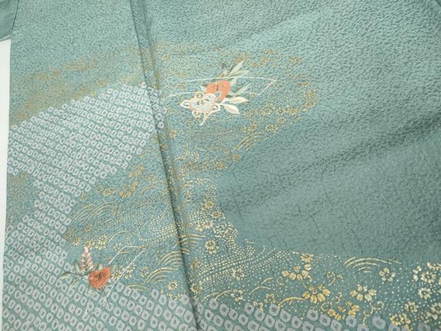 平和屋着物●訪問着　駒刺繍　流水に橘　金糸　金彩　正絹　逸品　AABJ9924cs