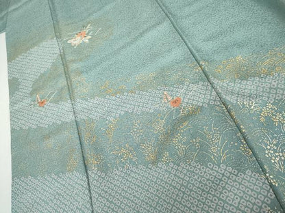 平和屋着物●訪問着　駒刺繍　流水に橘　金糸　金彩　正絹　逸品　AABJ9924cs