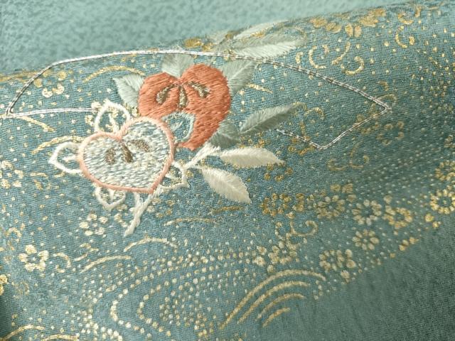 平和屋着物●訪問着　駒刺繍　流水に橘　金糸　金彩　正絹　逸品　AABJ9924cs