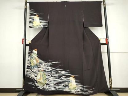 平和屋着物●訪問着　手描き　南蛮船　金銀彩　正絹　逸品　AABJ9925cs