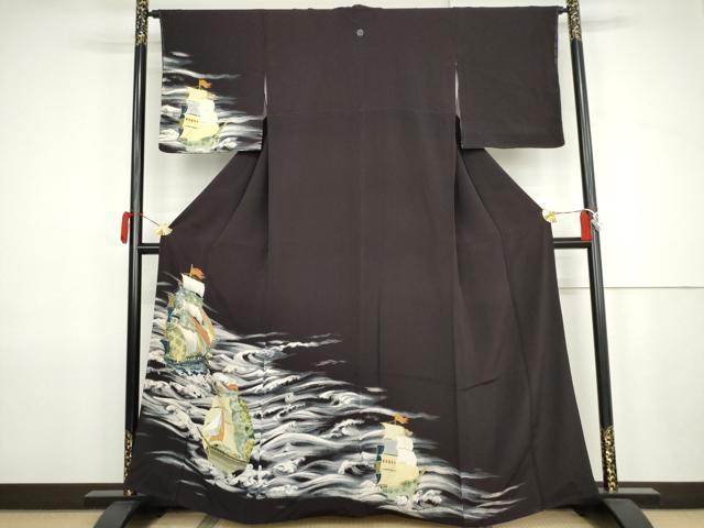 平和屋着物●訪問着　手描き　南蛮船　金銀彩　正絹　逸品　AABJ9925cs