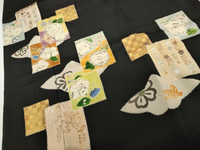 平和屋着物●豪華黒留袖　辻が花　絞り　色紙重ね草花文　金銀彩　正絹　逸品　AABJ9927cs