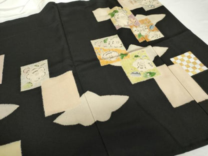 平和屋着物●豪華黒留袖　辻が花　絞り　色紙重ね草花文　金銀彩　正絹　逸品　AABJ9927cs