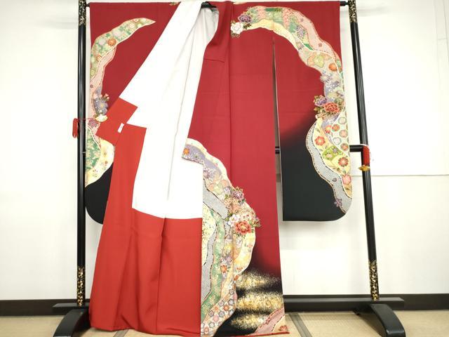 平和屋着物●豪華振袖　駒刺繍　花楽器文　暈し染め　金銀彩　正絹　逸品　AABJ9930cs