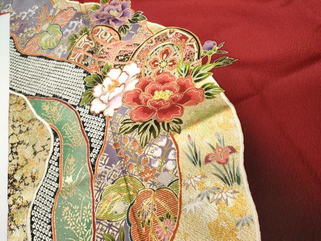 平和屋着物●豪華振袖　駒刺繍　花楽器文　暈し染め　金銀彩　正絹　逸品　AABJ9930cs