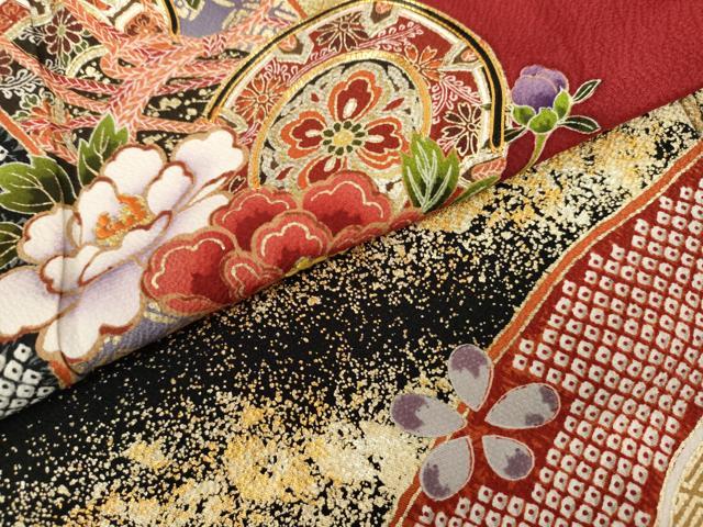 平和屋着物●豪華振袖　駒刺繍　花楽器文　暈し染め　金銀彩　正絹　逸品　AABJ9930cs