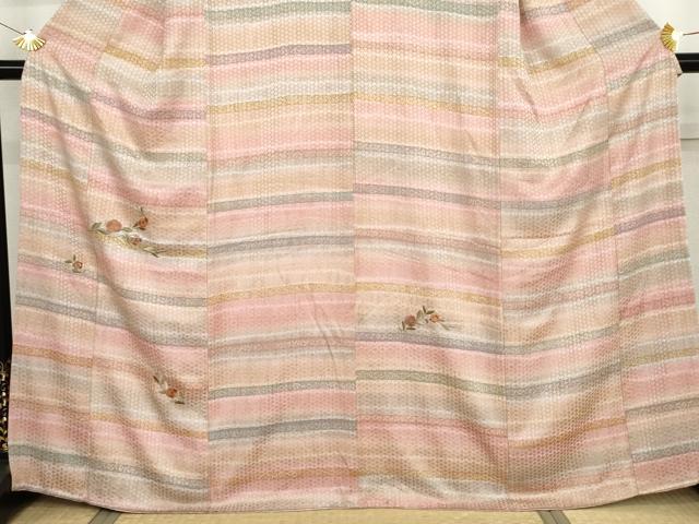 平和屋着物●訪問着　絞り　刺繍　枝花文　正絹　逸品　AABJ9933cs