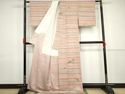 平和屋着物●訪問着　絞り　刺繍　枝花文　正絹　逸品　AABJ9933cs