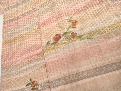 平和屋着物●訪問着　絞り　刺繍　枝花文　正絹　逸品　AABJ9933cs