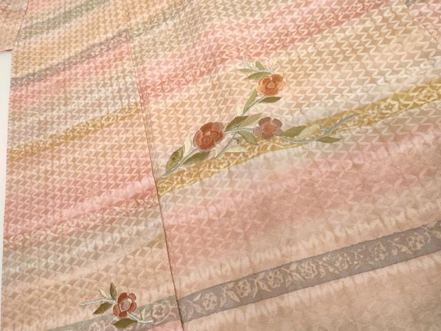 平和屋着物●訪問着　絞り　刺繍　枝花文　正絹　逸品　AABJ9933cs
