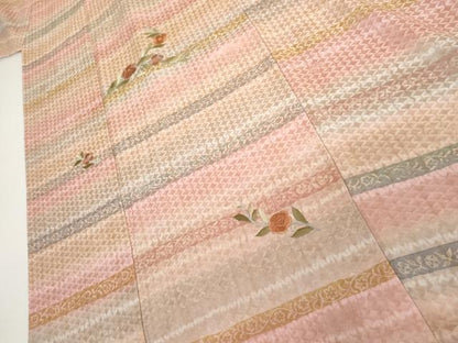 平和屋着物●訪問着　絞り　刺繍　枝花文　正絹　逸品　AABJ9933cs