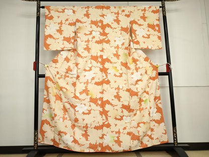 平和屋着物●上質な小紋　地紋起こし　草花文　正絹　逸品　AABJ9934cs
