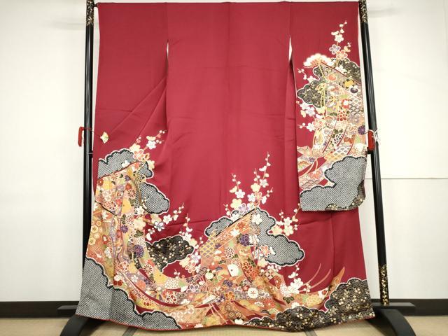 平和屋着物●豪華振袖　駒刺繍　几帳鳳凰草花文　金彩　正絹　逸品　AABJ9935cs
