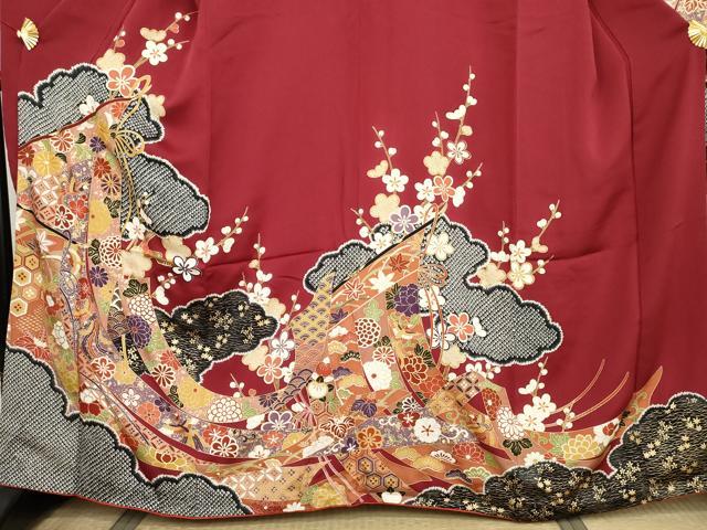 平和屋着物●豪華振袖　駒刺繍　几帳鳳凰草花文　金彩　正絹　逸品　AABJ9935cs