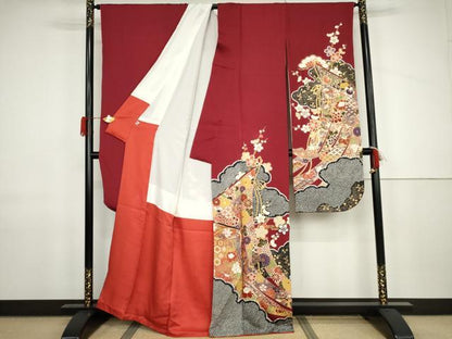 平和屋着物●豪華振袖　駒刺繍　几帳鳳凰草花文　金彩　正絹　逸品　AABJ9935cs