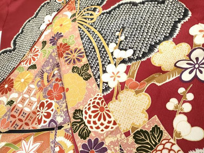 平和屋着物●豪華振袖　駒刺繍　几帳鳳凰草花文　金彩　正絹　逸品　AABJ9935cs