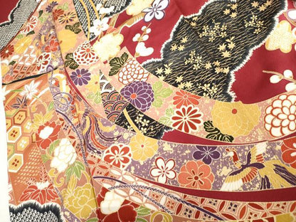 平和屋着物●豪華振袖　駒刺繍　几帳鳳凰草花文　金彩　正絹　逸品　AABJ9935cs