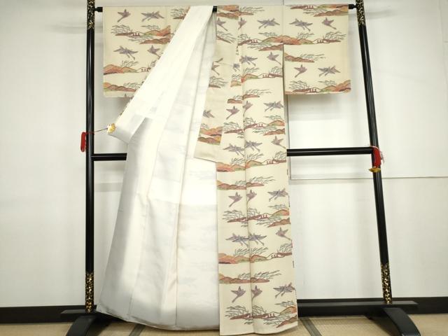 平和屋着物●上質な小紋　型染め　飛鶴風景文　正絹　逸品　未使用　AABJ9936cs