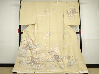 平和屋着物●訪問着　御所車草花文　金彩　仮絵羽　正絹　逸品　未使用　AABJ9938cs